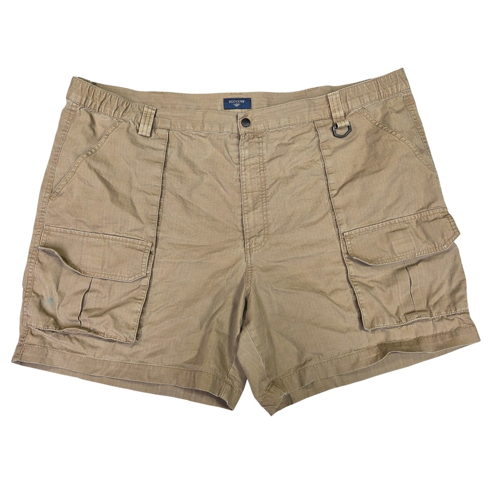 Dockers Mens 48 Cargo Shorts Tan Khaki Ripstop Cotton Elastic Waist Utility 48W